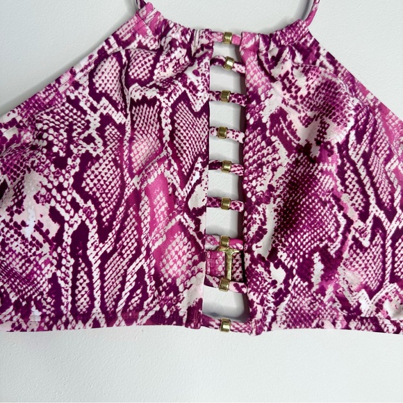 Bebe Pink Snake Print Halter Bikini Swim Set - Picture 4 of 12